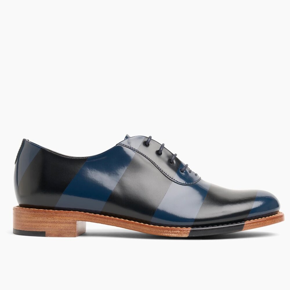 Mr Smith Ocean Navy Leather Women's Striped Oxford 41 10.5 Blue